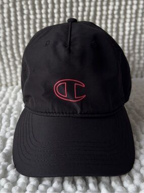 Champion Black Hat with Pink Logo Outline